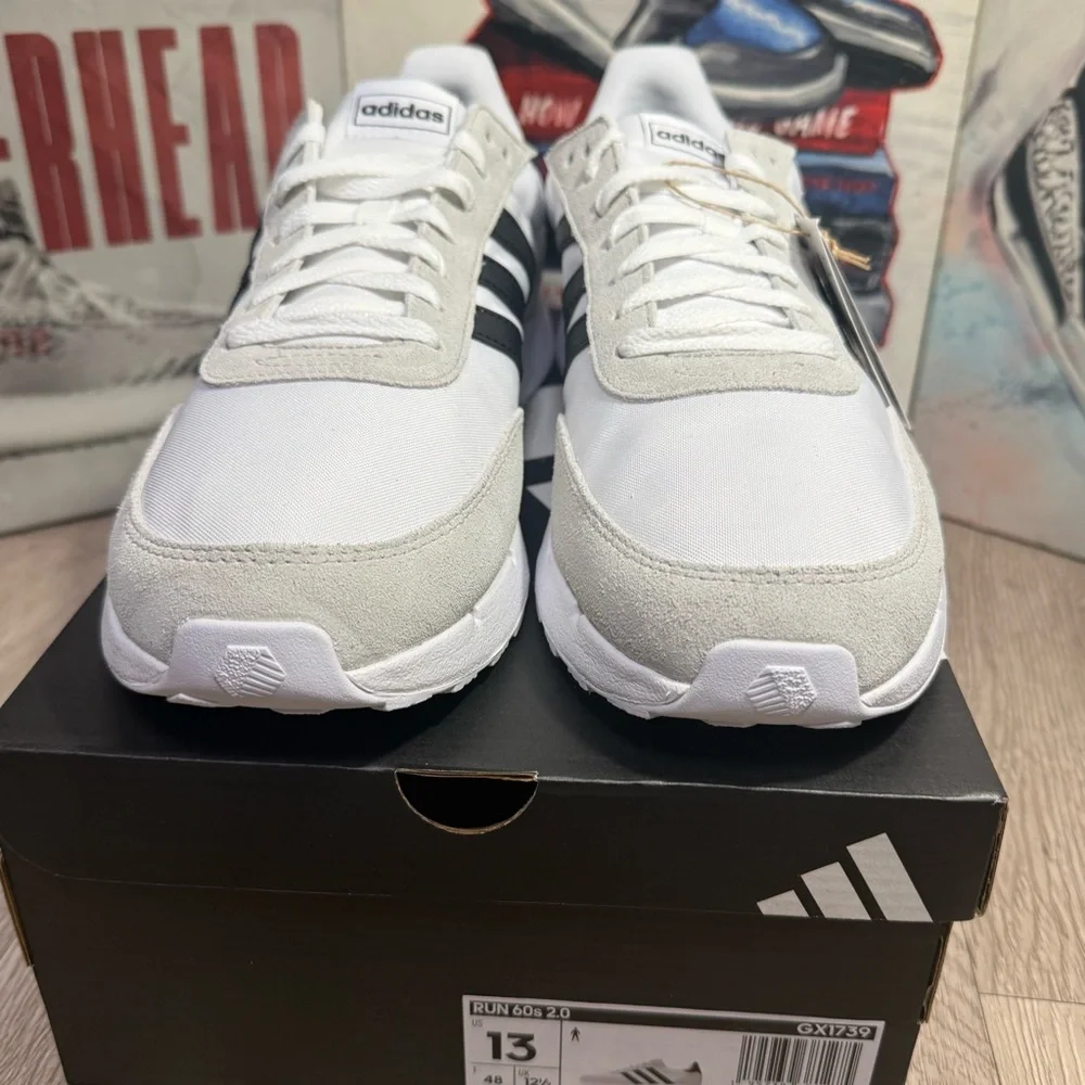 New Adidas Run 60s 2.0 Mens Shoes GX1739 White black Grey Sizes 8.5, 9, 9.5 - 13
